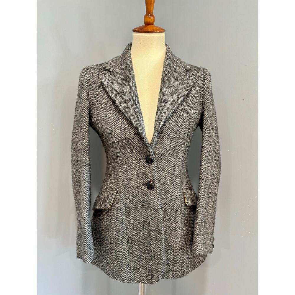 Vintage Harris Tweed Grey Herringbone Wool Blazer Jacket Women’s Size Small